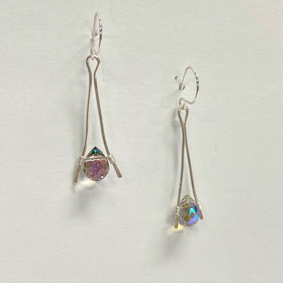 HANDMADE Austrian Crystal Briolette Dangle Earrings, Artisan Jewelry Gift Her - Picture 4 of 10